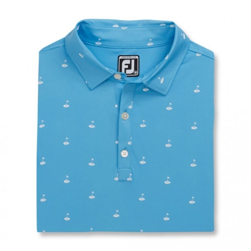 Footjoy Athletic Fit Lisle Golf Print Self Collar Men's Shirts Light Blue | 701EYRFJI