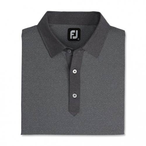 Footjoy Diamond Line Print Lisle Self Collar Men's Shirts Heather Black / White | 275SZQYAW