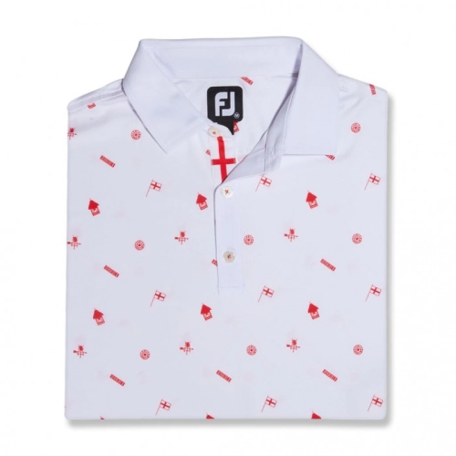 Footjoy Kent Coast Lisle Print Self Collar Men's Shirts White | 964SZAFJV