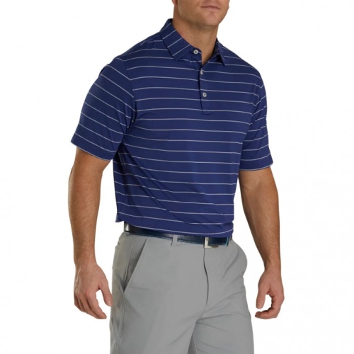 Footjoy Lisle Double Pin Stripe Self Collar Men's Shirts Twilight | 246TSGFMJ