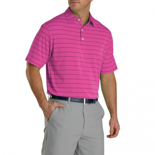 Footjoy Lisle Double Pin Stripe Self Collar Men's Shirts Heather Pink Azalea / Marine | 347RIDNBT