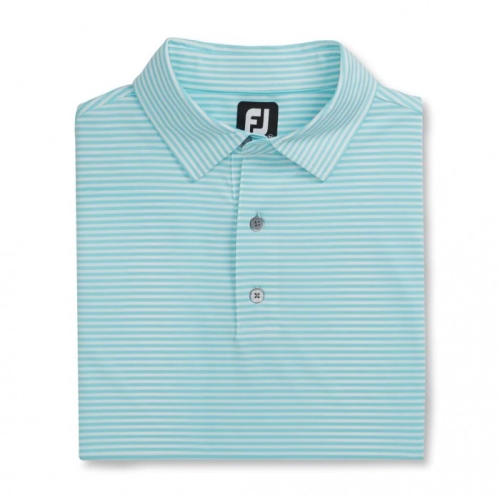 Footjoy Lisle Feeder Stripe Self Collar Men's Shirts Aqua / White | 329SLZIWN