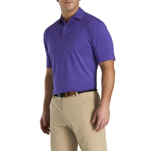 Footjoy Lisle Feeder Stripe Self Collar Men's Shirts Soft Purple / Deep Blue | 359QYPZHV