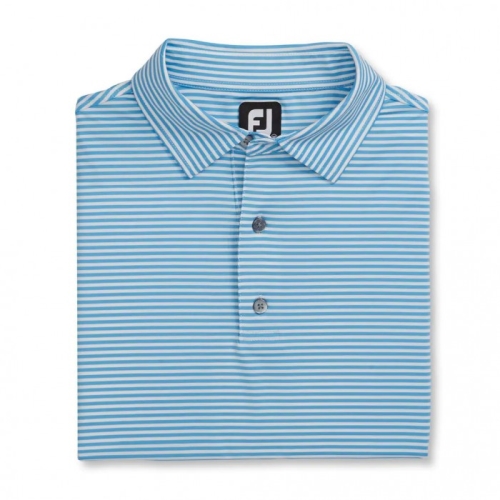 Footjoy Lisle Feeder Stripe Self Collar Men's Shirts Reef Blue / White | 361CNMDKH