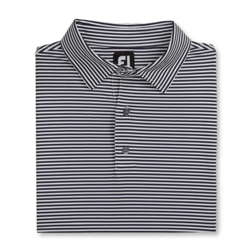 Footjoy Lisle Feeder Stripe Self Collar Men's Shirts Navy / White | 759PXFCAR