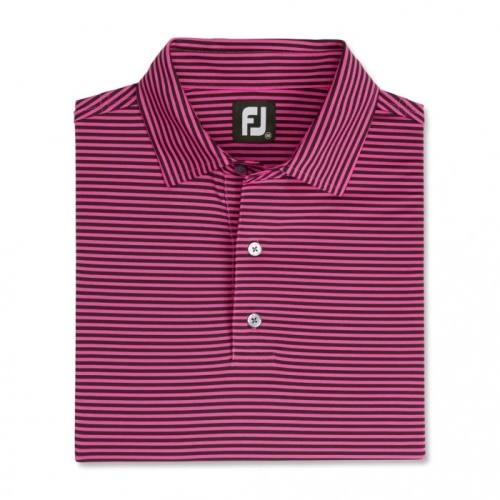 Footjoy Lisle Feeder Stripe Self Collar Men's Shirts Hot Pink / Black | 794JNDXOM