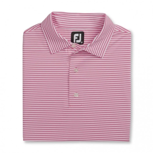 Footjoy Lisle Feeder Stripe Self Collar Men's Shirts Pink Azalea / White | 947JSPDVY