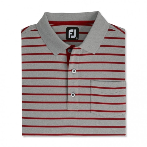 Footjoy Nautical Stripe Lisle Self Collar Men's Shirts Heather Grey / Merlot | 206PTEFLA