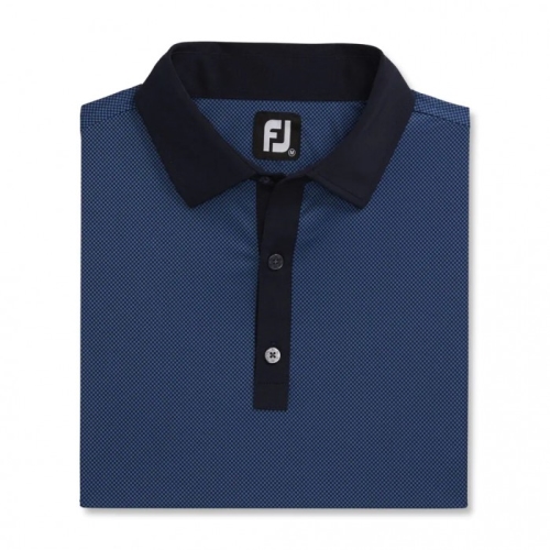 Footjoy Stretch Lisle Mini Check Print Men's Shirts Navy / Blue | 518NOQCUL