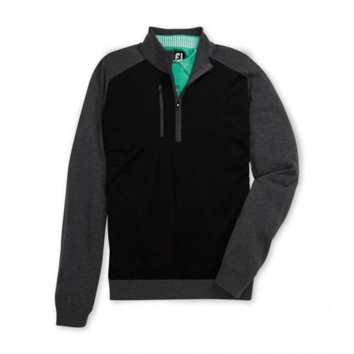 Footjoy Tech Sweater Men's Jacket Black / Heather Charcoal | 094DGCUBK