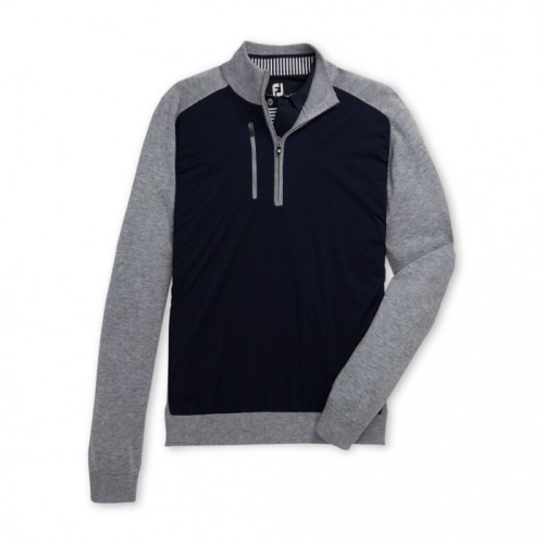 Footjoy Tech Sweater Men's Jacket Navy / Heather Grey | 652LQTGOB