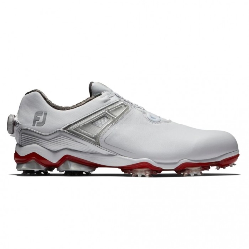 Footjoy Tour X BOA Men's Spiked Golf Shoes White / Grey / Red | 074LXCAYB